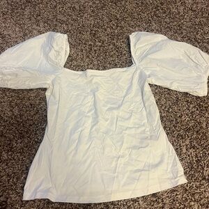 H&M White Puff Sleeve Square Neck Blouse